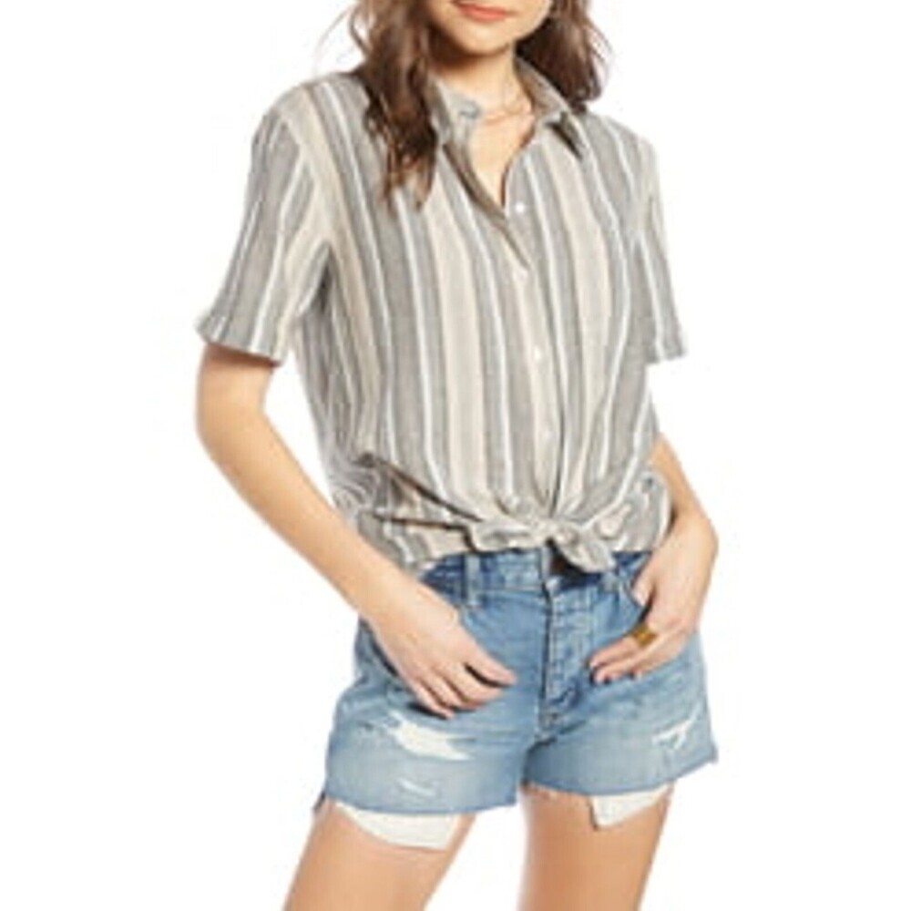 Treasure & Bond women's Relaxed Stripe short sleeve Shirt size XXS grey